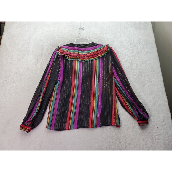 VTG John Yang Blouse Womens Size 6 Multi Striped Metallic Sheer Glam 70's Ruffle - Picture 2 of 7